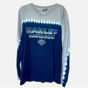 Vintage Harley Davidson Long Sleeve Tie Dye T-Shirt- BLUE & GRAY
